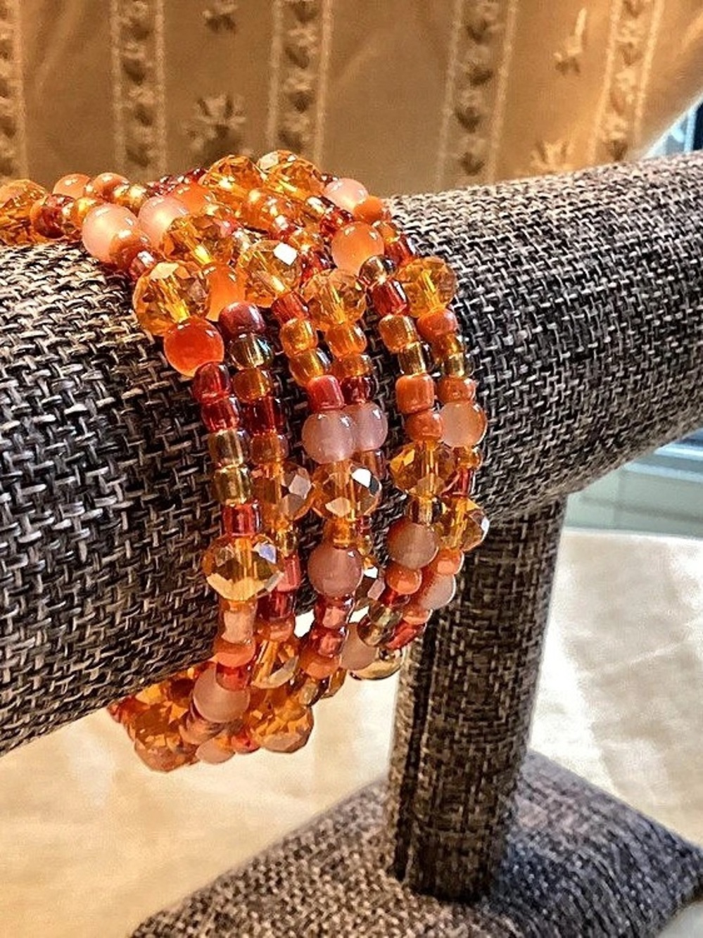 NWOT. Sparkling Beaded Bracelet Stack in Shades of Orange